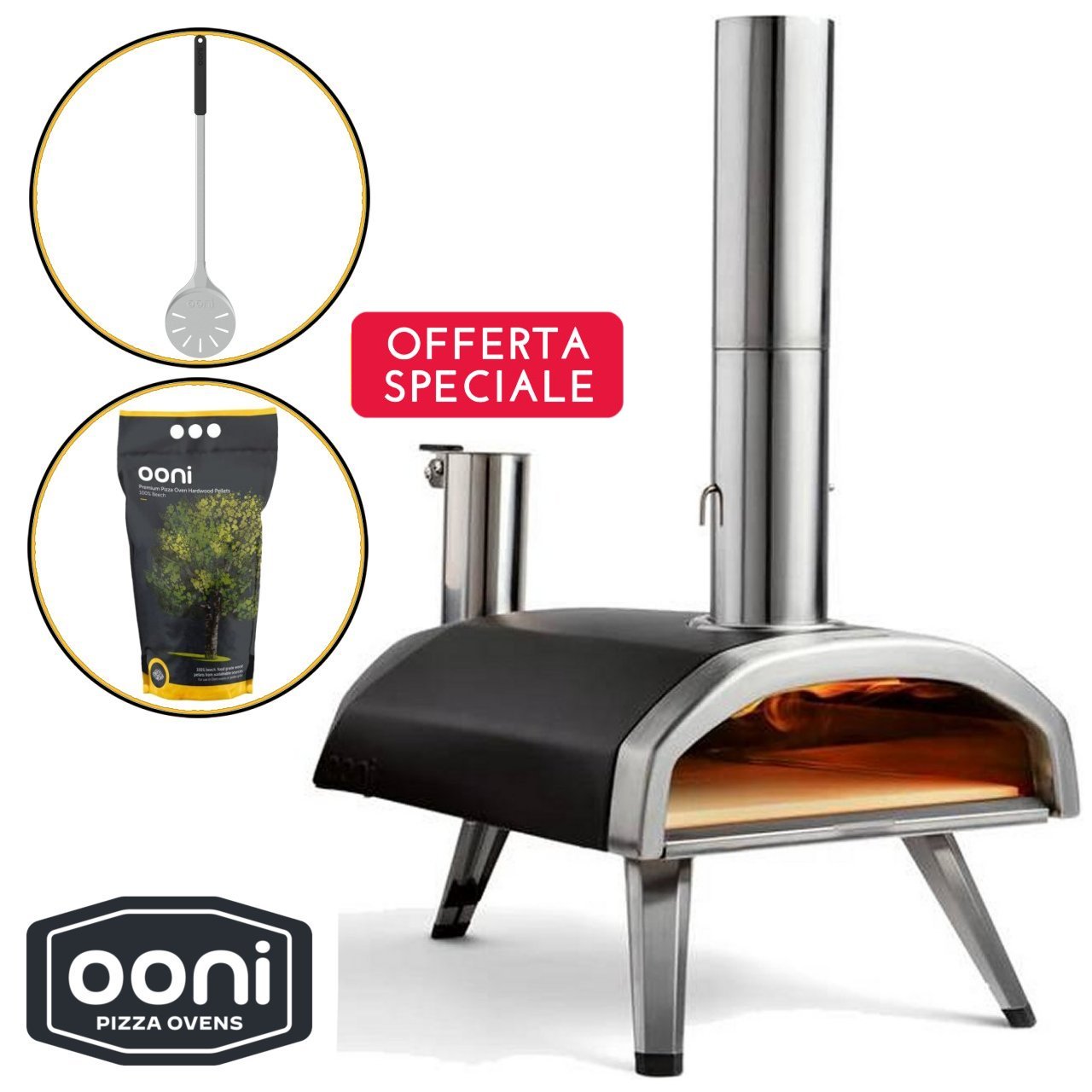 Kit forno pizza a pellet Fyra 12 Ooni + Pala giro pizza Ooni + Sacco pellet 3 kg - immagine 3