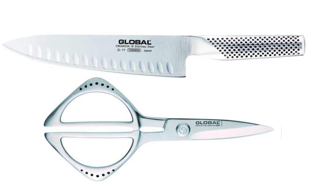 Set coltello da cuoco G-77 Global + forbice da cucina Serie G