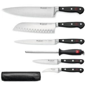 Set 5 coltelli Wusthof Classic + acciaino + rotolo portacoltelli Wusthof