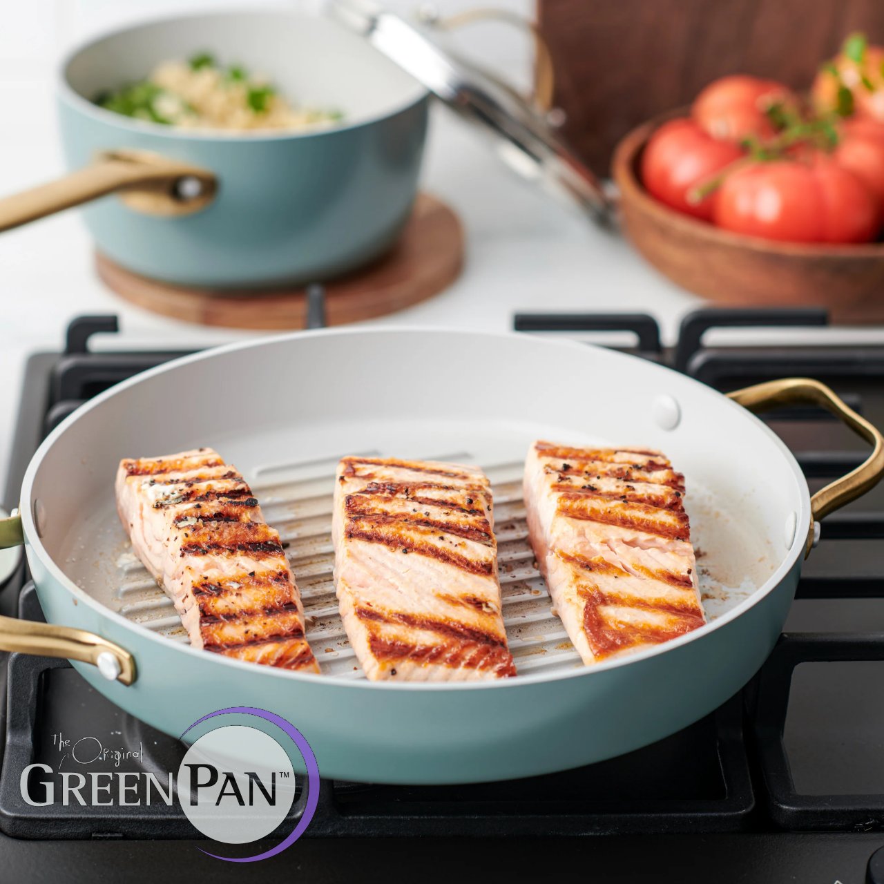 Bistecchiera GreenPan Padova 28 cm Sky Blue con coperchio CC002483-001 - immagine 8